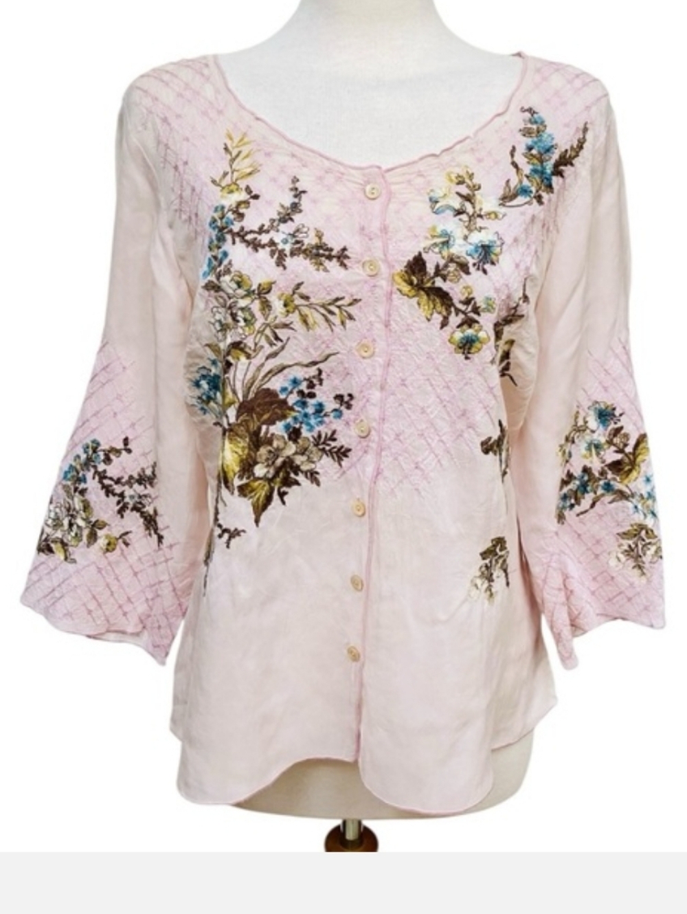 J. Jill Floral Embroidered Cottagecore Semi Sheer Blouse In Light Lilac Like New - Picture 7 of 10